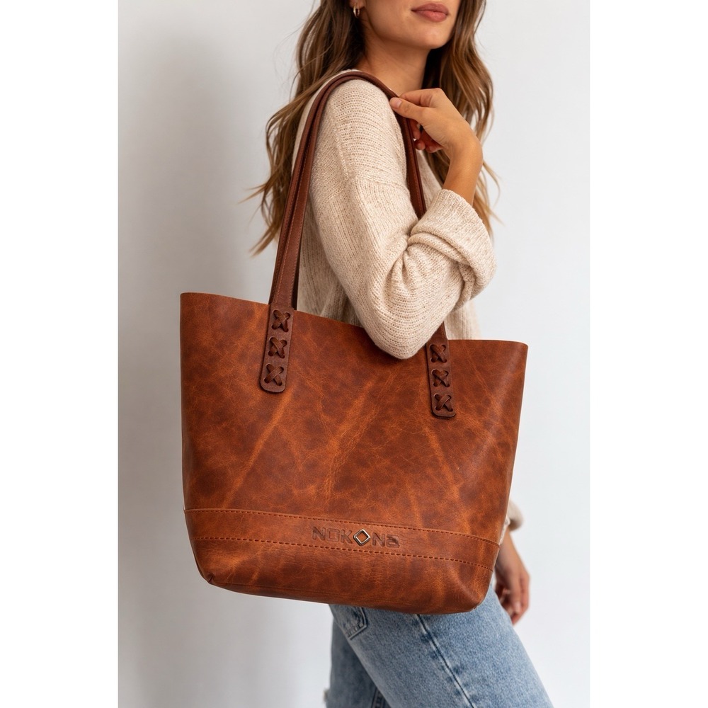 Nokona Tote Bag Brown Walnut‎ Crunch Leather Shoulder Purse Handcrafted USA Made